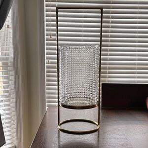 Glass Hurricane Candle Holder with Brass Frame from Dillards